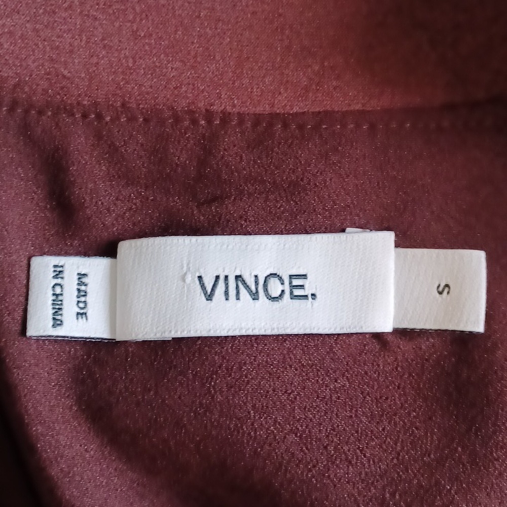 Vince Deep Burgundy Satin Trim V-neck Dress** Sz S/P - Picture 11 of 13